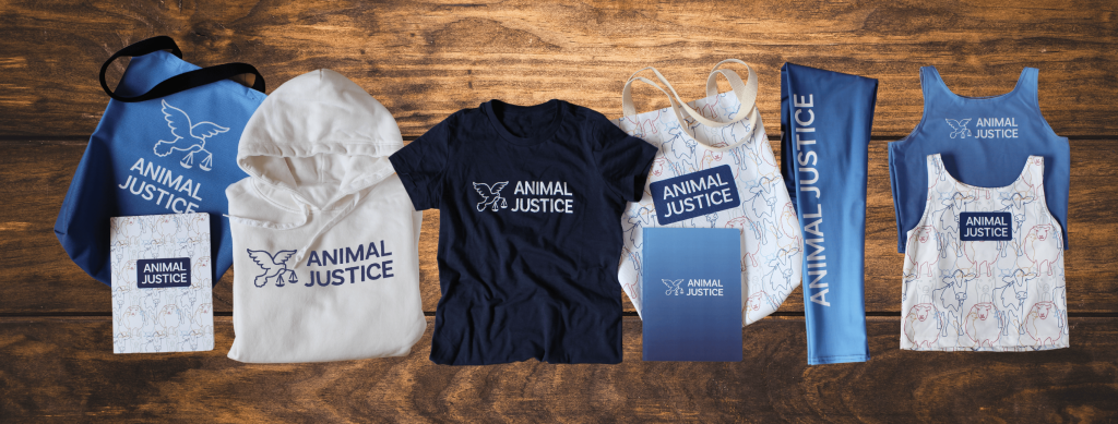 Image shows Animal Justice merchandise