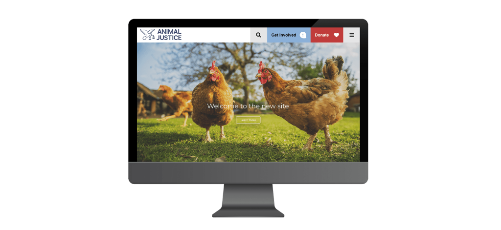 Image shows mockup of new Animal Justice website