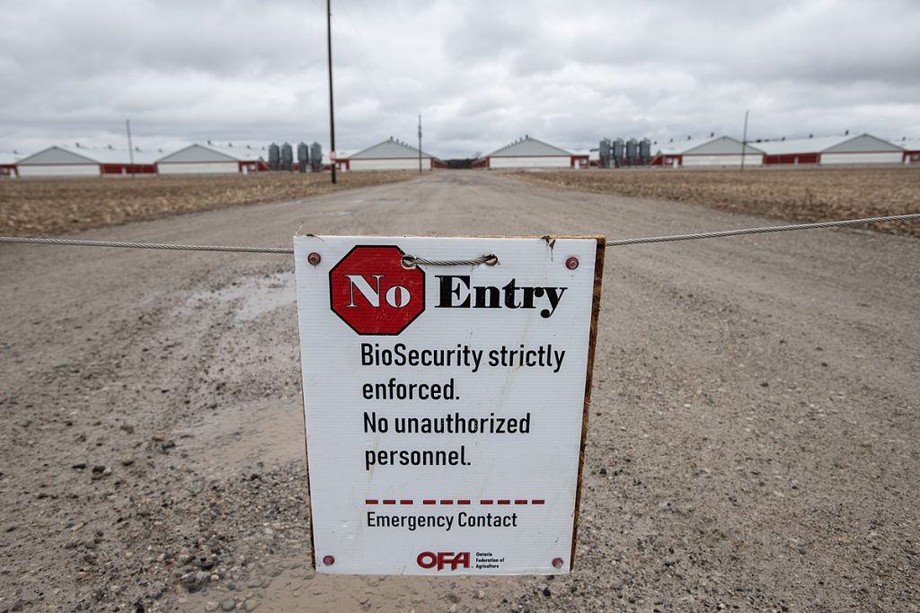 Image shows a "No Entry" sign outside farm