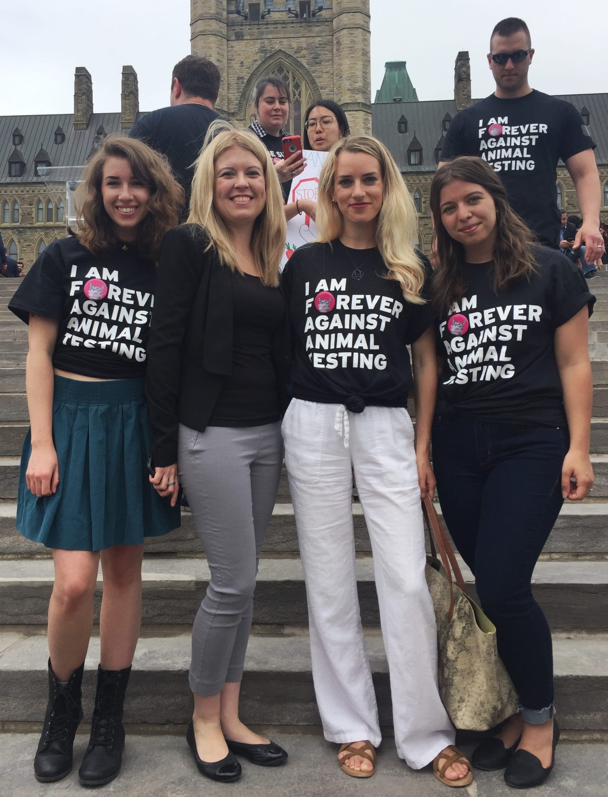 MP Michelle Rempel Garner with Animal Justice staff showing support for cosmetic animal testing ban in 2018.