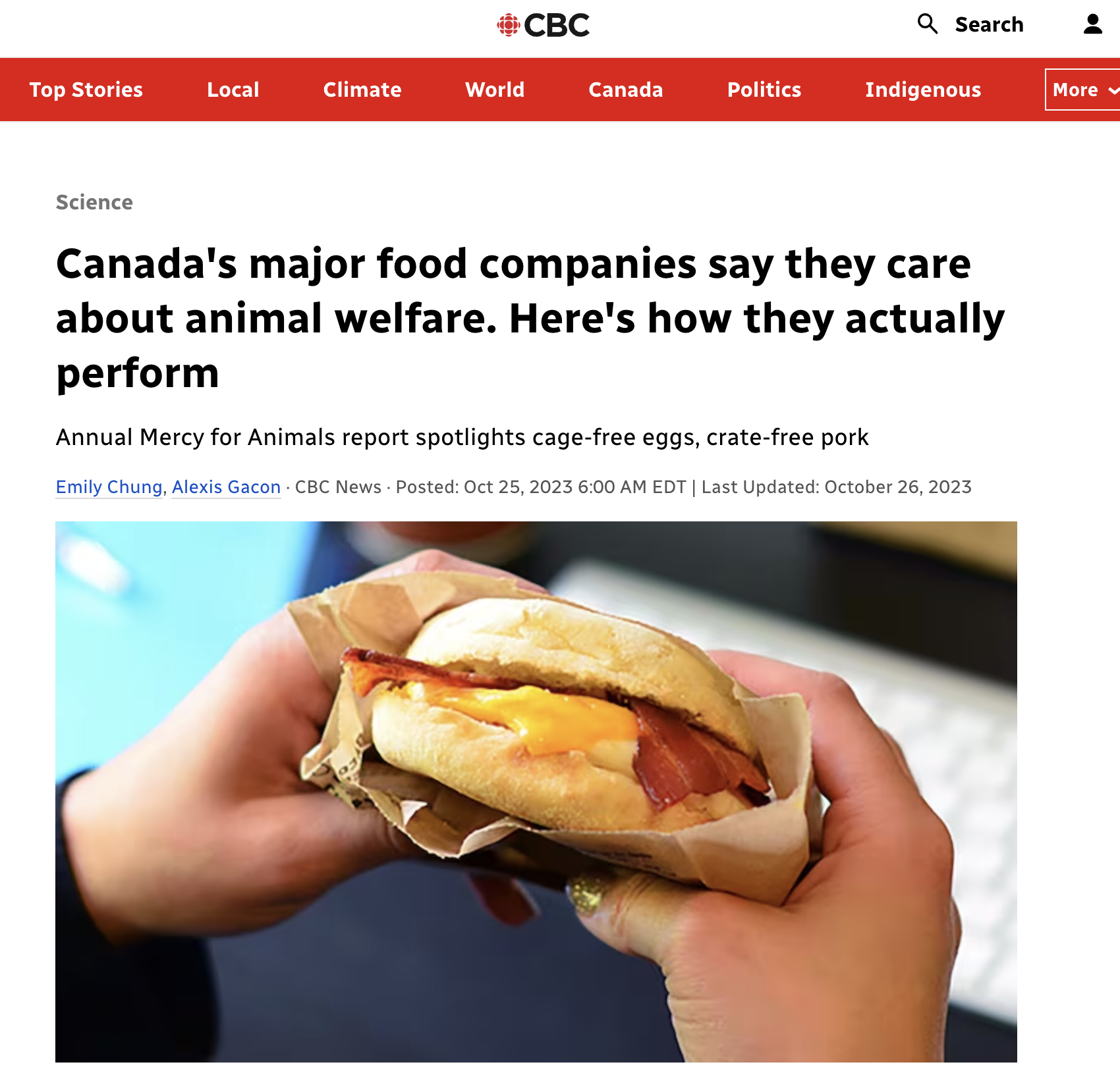 CBC article on cage-free progress in Canada.