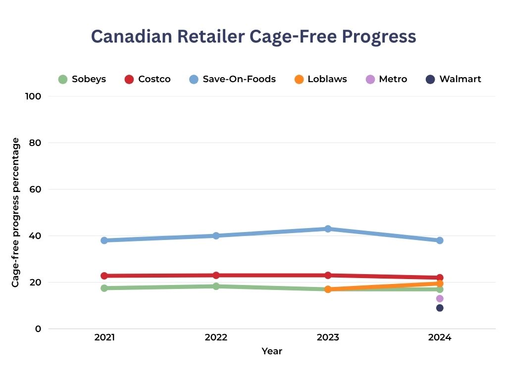Canadian retailer cage-free progress chart.