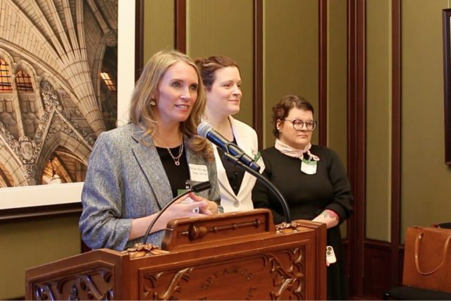Speakers at an event on ending animal testing in Canada.