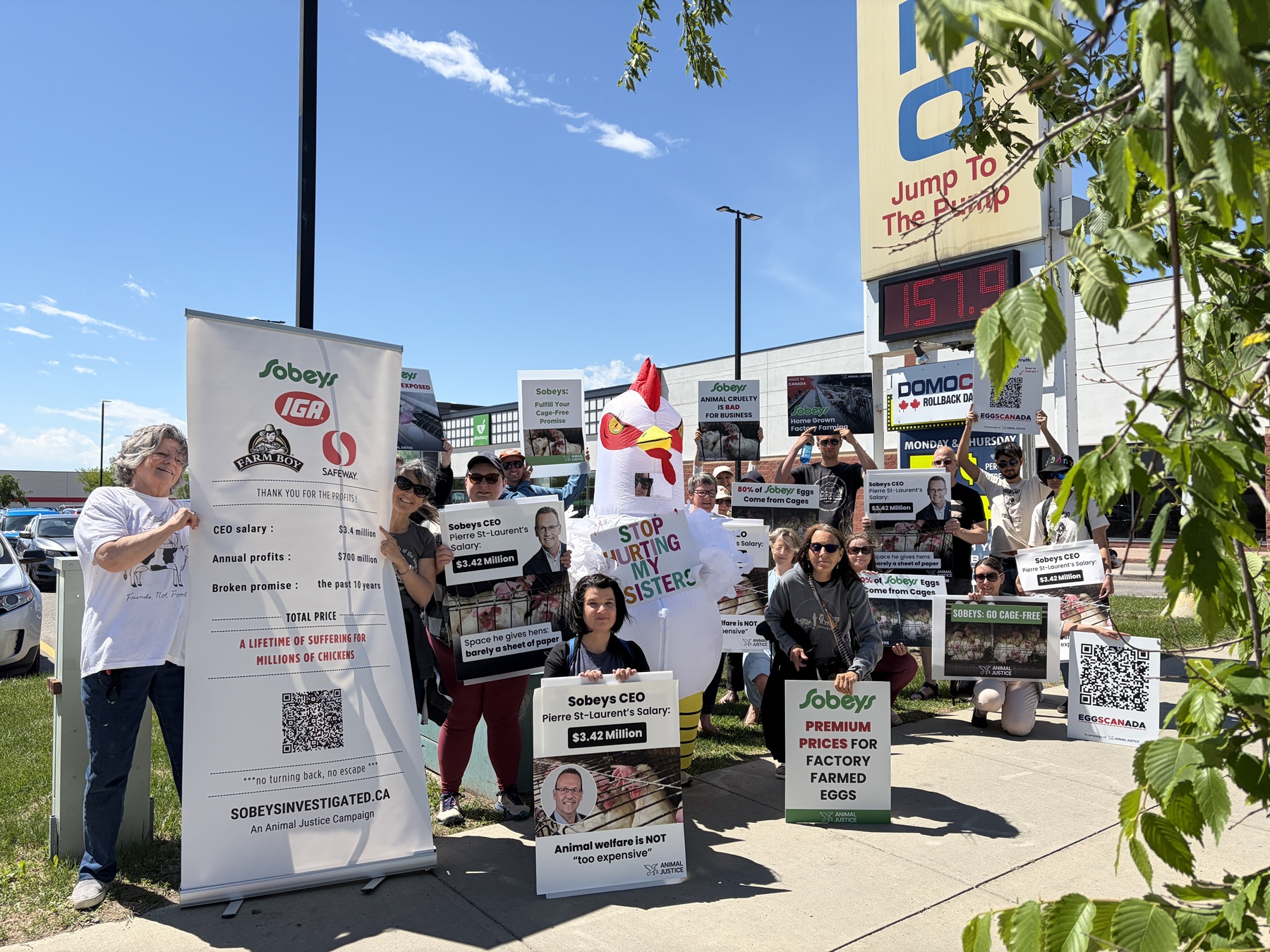 A peaceful demonstration outside the Sobeys Forest Lawn location in Calgary, Alberta